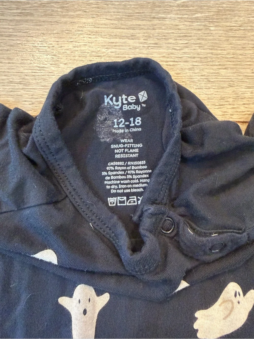 Kyte BABY Halloween Pajama Romper Black with White Ghosts